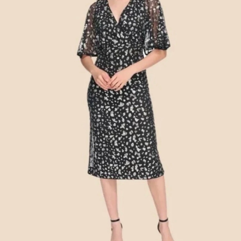 Kensie Sequin Faux Wrap Midi Dress